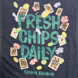 Tommy Bahama T-Shirt Men's L Graphic Print Navy Fresh Chips Daily Casino Cards